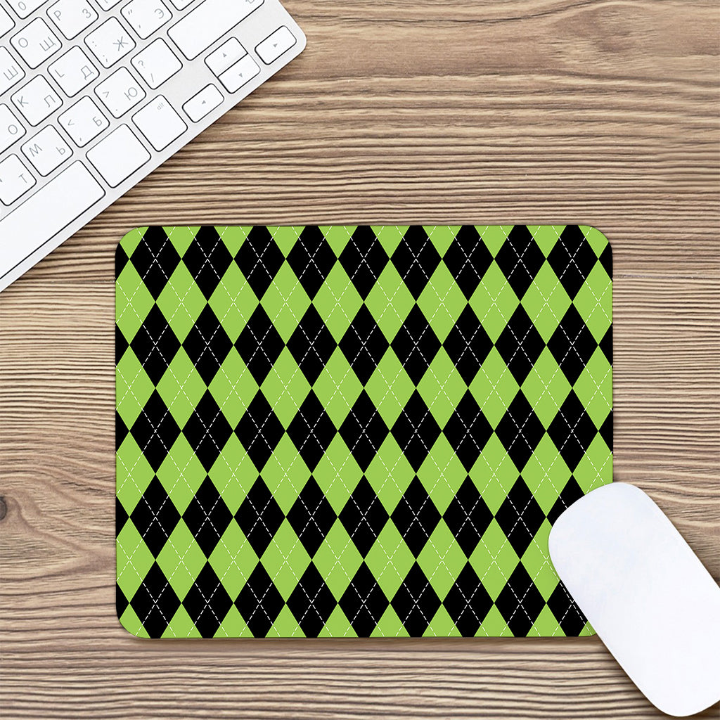 Black And Green Argyle Pattern Print Mouse Pad