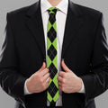 Black And Green Argyle Pattern Print Necktie