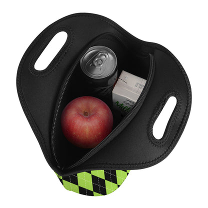 Black And Green Argyle Pattern Print Neoprene Lunch Bag