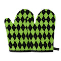 Black And Green Argyle Pattern Print Oven Mitts
