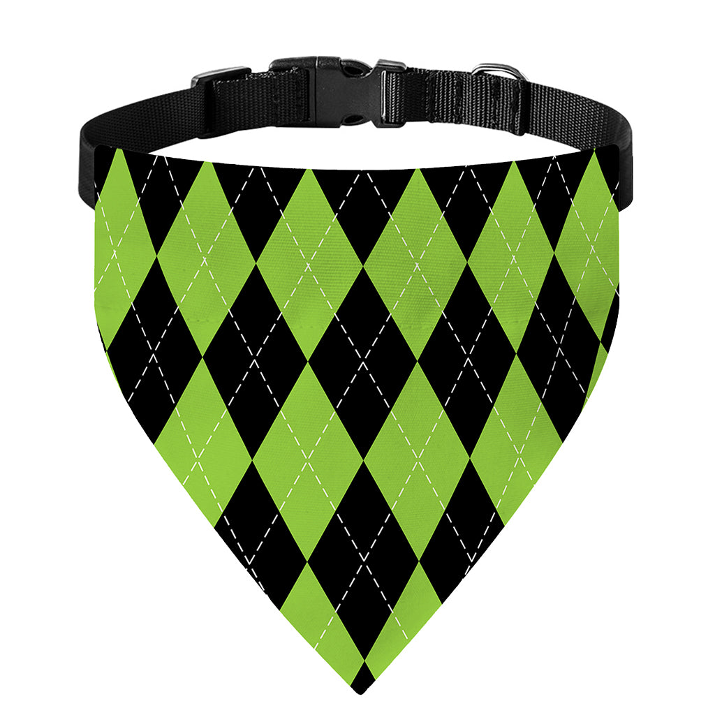 Black And Green Argyle Pattern Print Over The Collar Dog Bandana