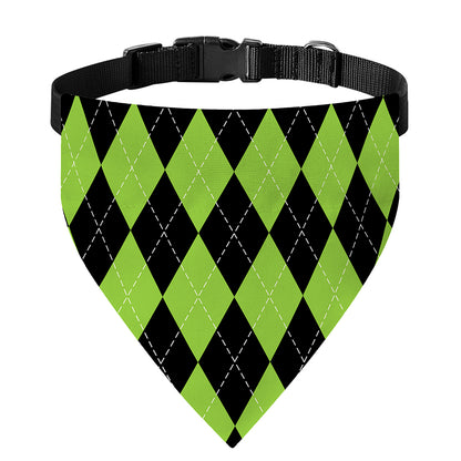 Black And Green Argyle Pattern Print Over The Collar Dog Bandana