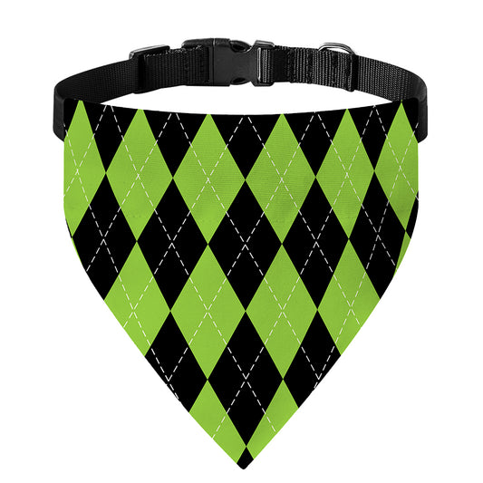 Black And Green Argyle Pattern Print Over The Collar Dog Bandana