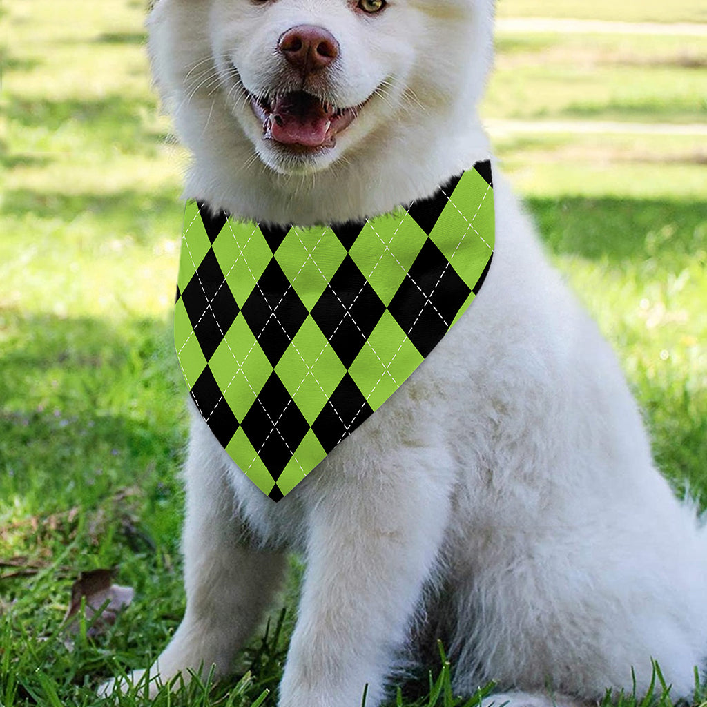 Black And Green Argyle Pattern Print Over The Collar Dog Bandana