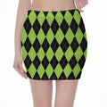 Black And Green Argyle Pattern Print Pencil Mini Skirt