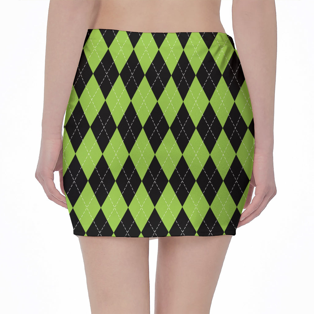 Black And Green Argyle Pattern Print Pencil Mini Skirt