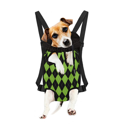 Black And Green Argyle Pattern Print Pet Carrier Backpack