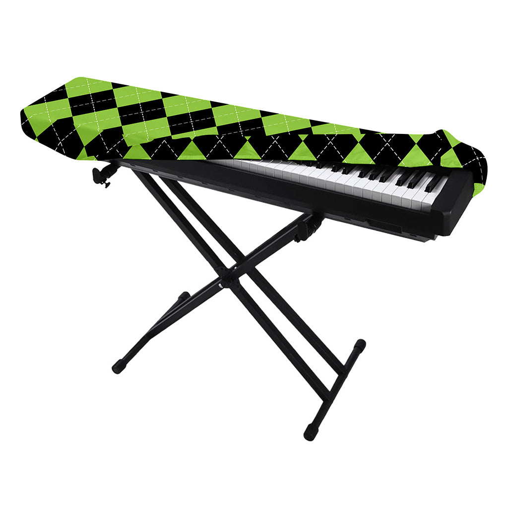 Black And Green Argyle Pattern Print Piano Keyboard Cover