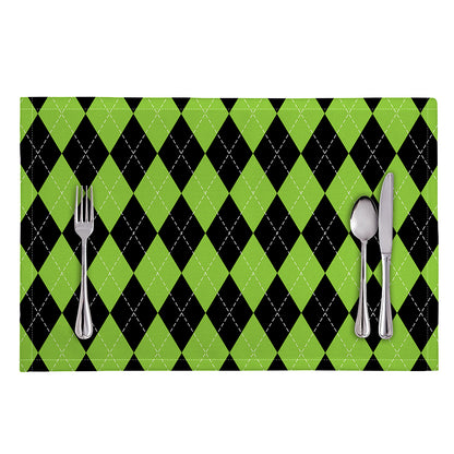 Black And Green Argyle Pattern Print Placemat