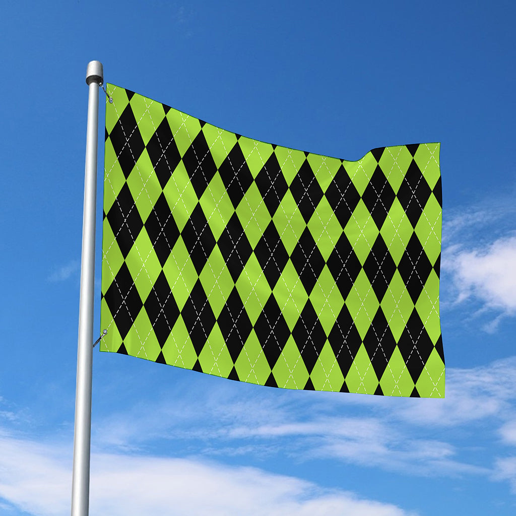 Black And Green Argyle Pattern Print Polyester Flag