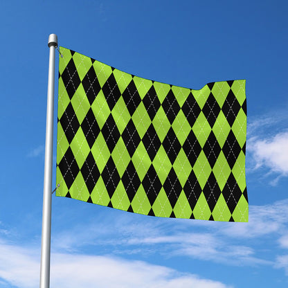 Black And Green Argyle Pattern Print Polyester Flag