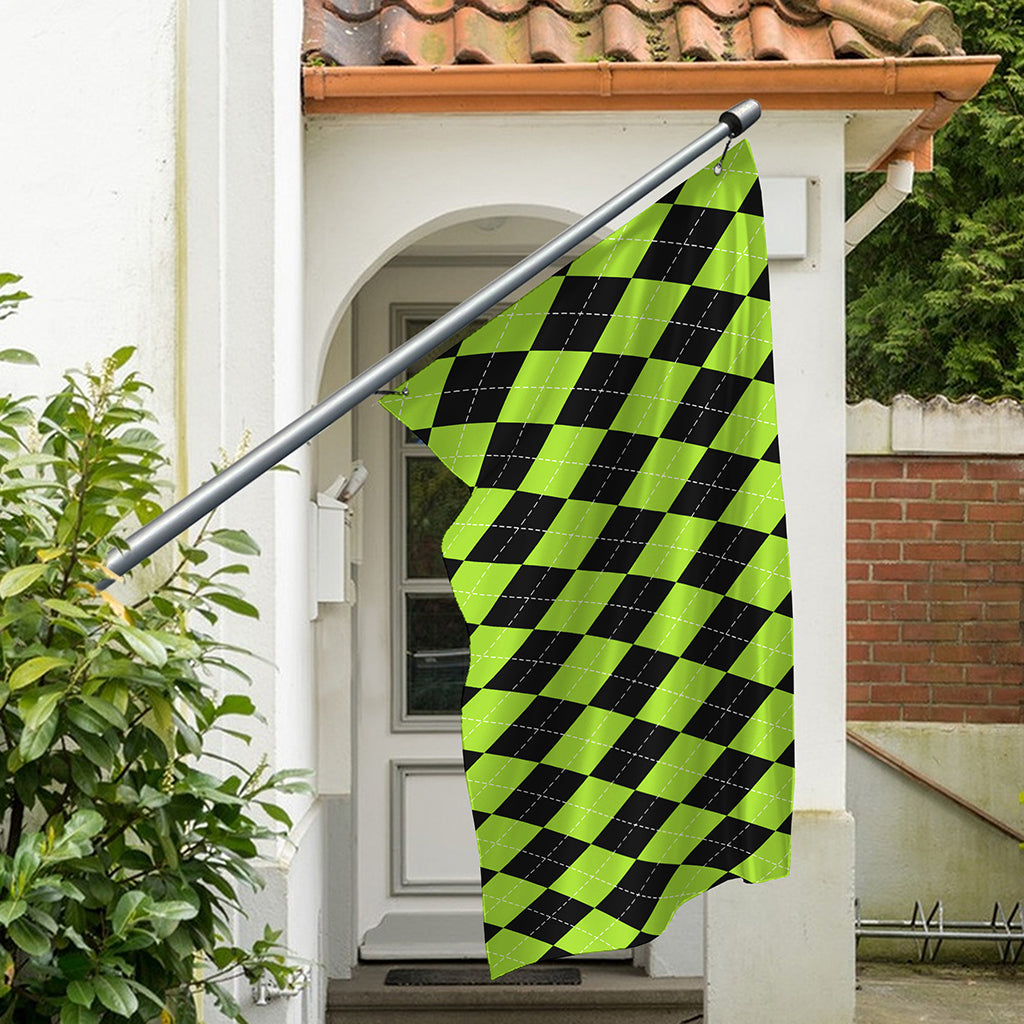 Black And Green Argyle Pattern Print Polyester Flag