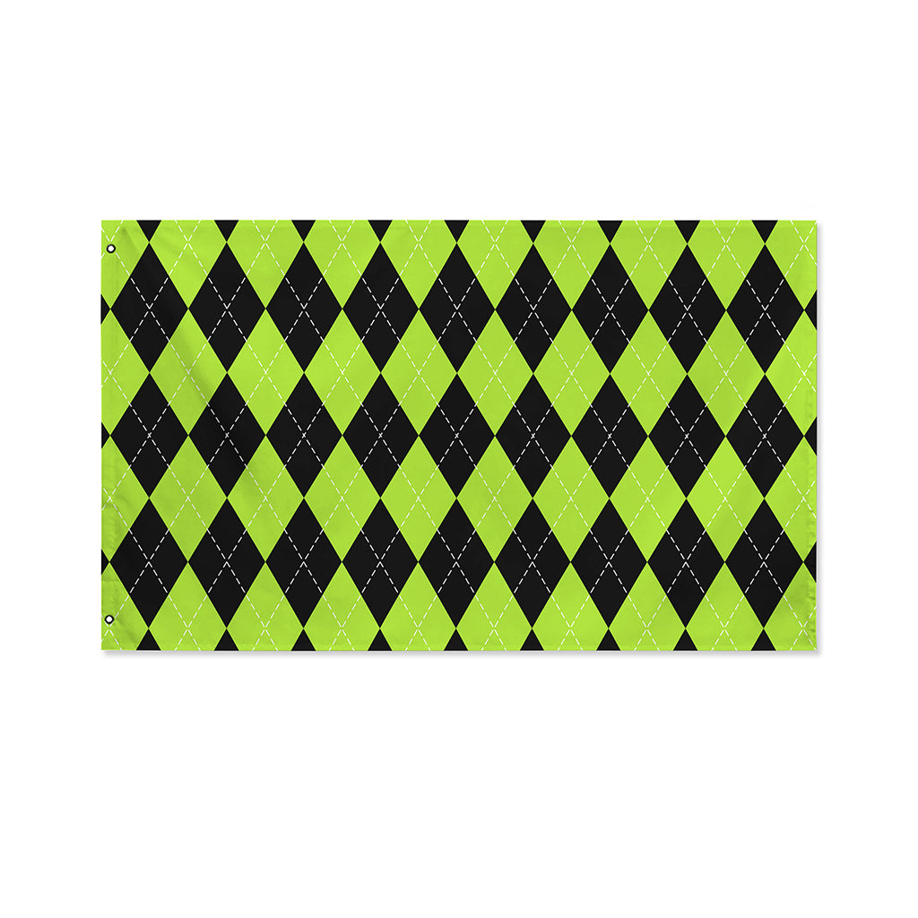 Black And Green Argyle Pattern Print Polyester Flag