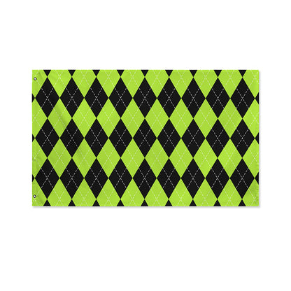 Black And Green Argyle Pattern Print Polyester Flag