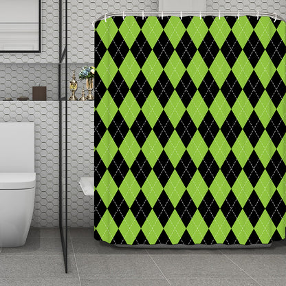 Black And Green Argyle Pattern Print Polyester Shower Curtain