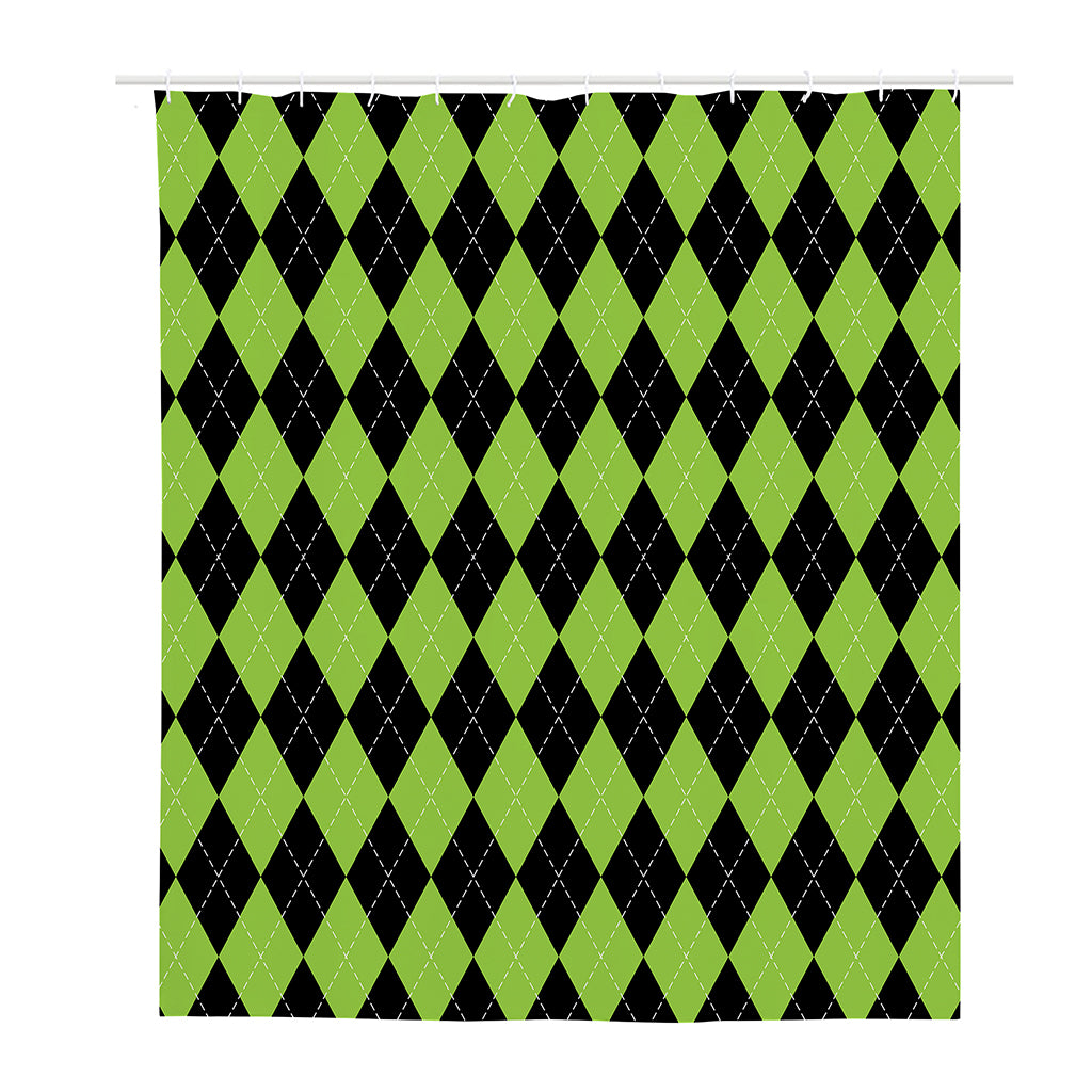 Black And Green Argyle Pattern Print Polyester Shower Curtain