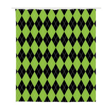 Black And Green Argyle Pattern Print Polyester Shower Curtain