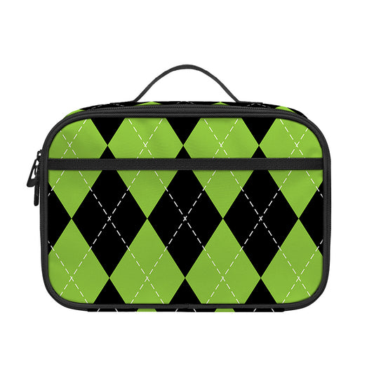 Black And Green Argyle Pattern Print Portable Lunch Bag