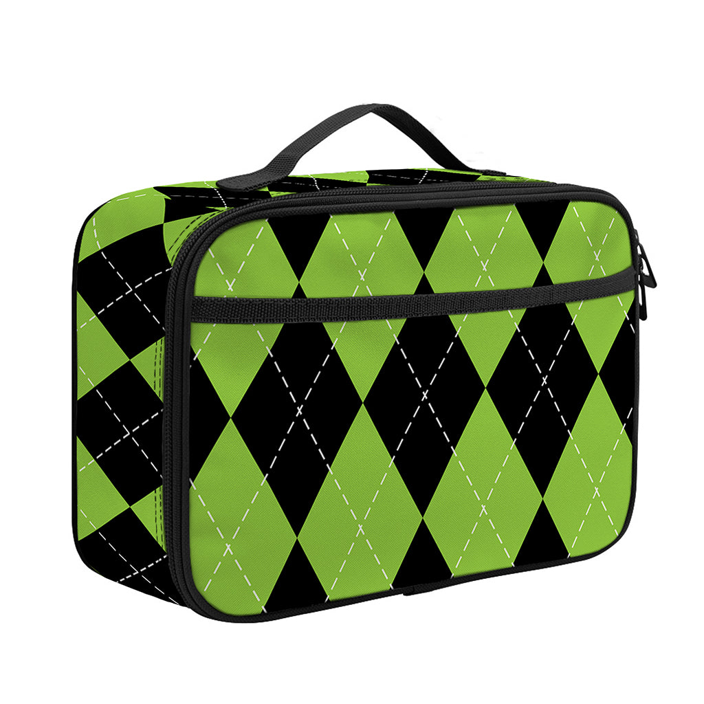 Black And Green Argyle Pattern Print Portable Lunch Bag