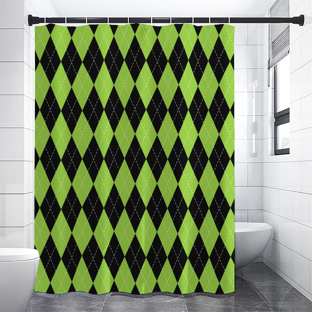 Black And Green Argyle Pattern Print Premium Shower Curtain