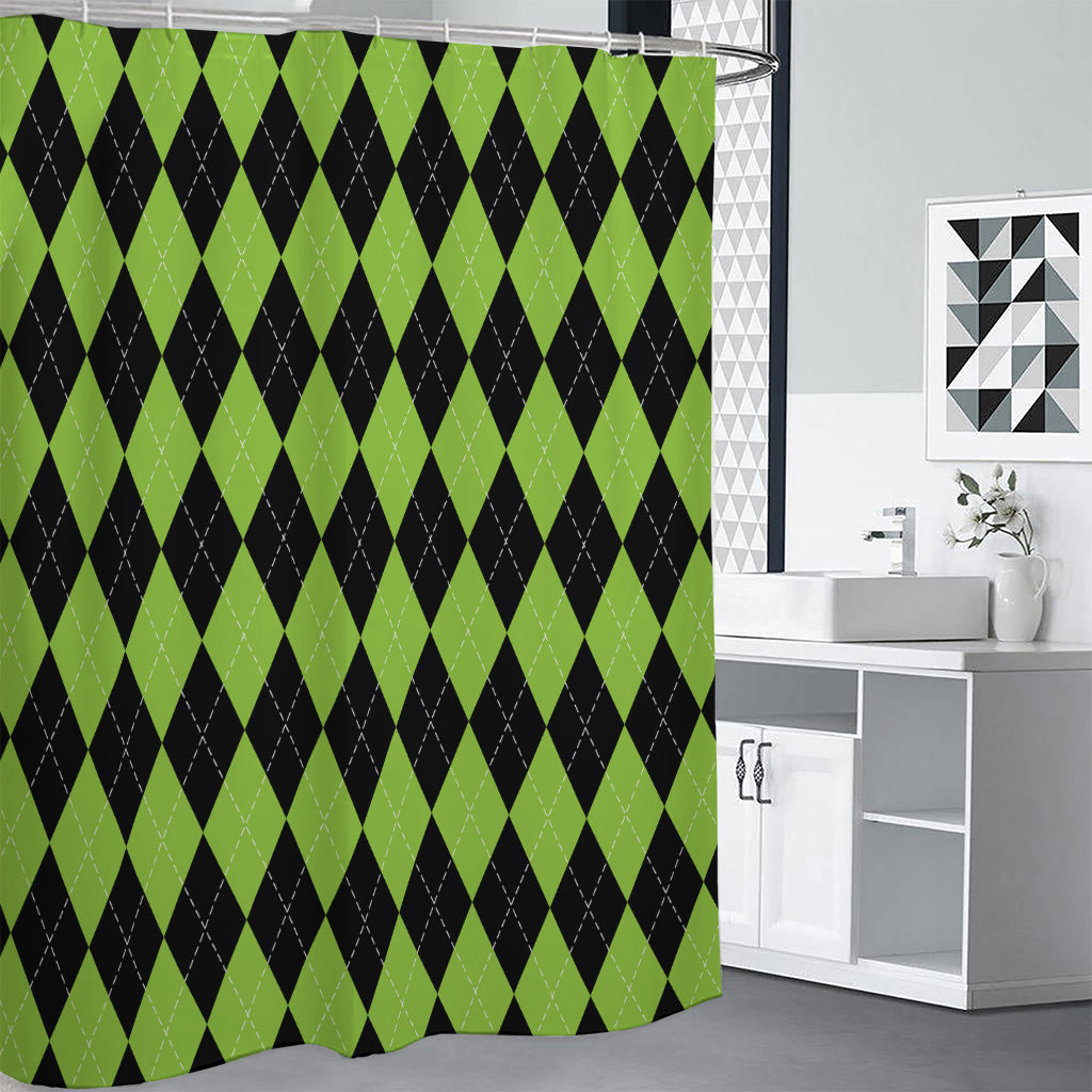 Black And Green Argyle Pattern Print Premium Shower Curtain