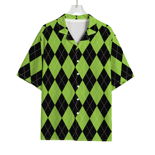 Black And Green Argyle Pattern Print Rayon Hawaiian Shirt