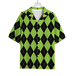 Black And Green Argyle Pattern Print Rayon Hawaiian Shirt