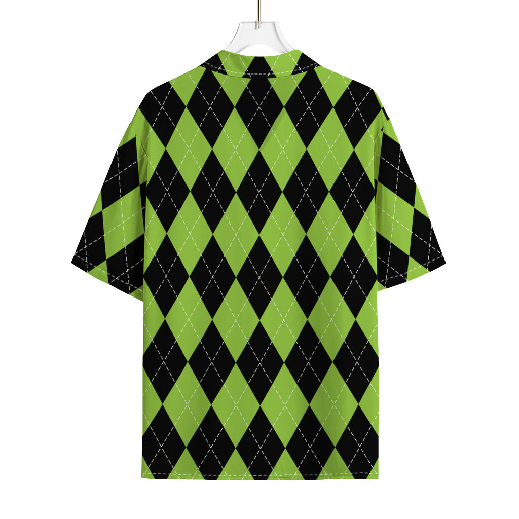 Black And Green Argyle Pattern Print Rayon Hawaiian Shirt