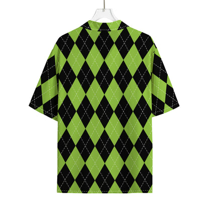 Black And Green Argyle Pattern Print Rayon Hawaiian Shirt
