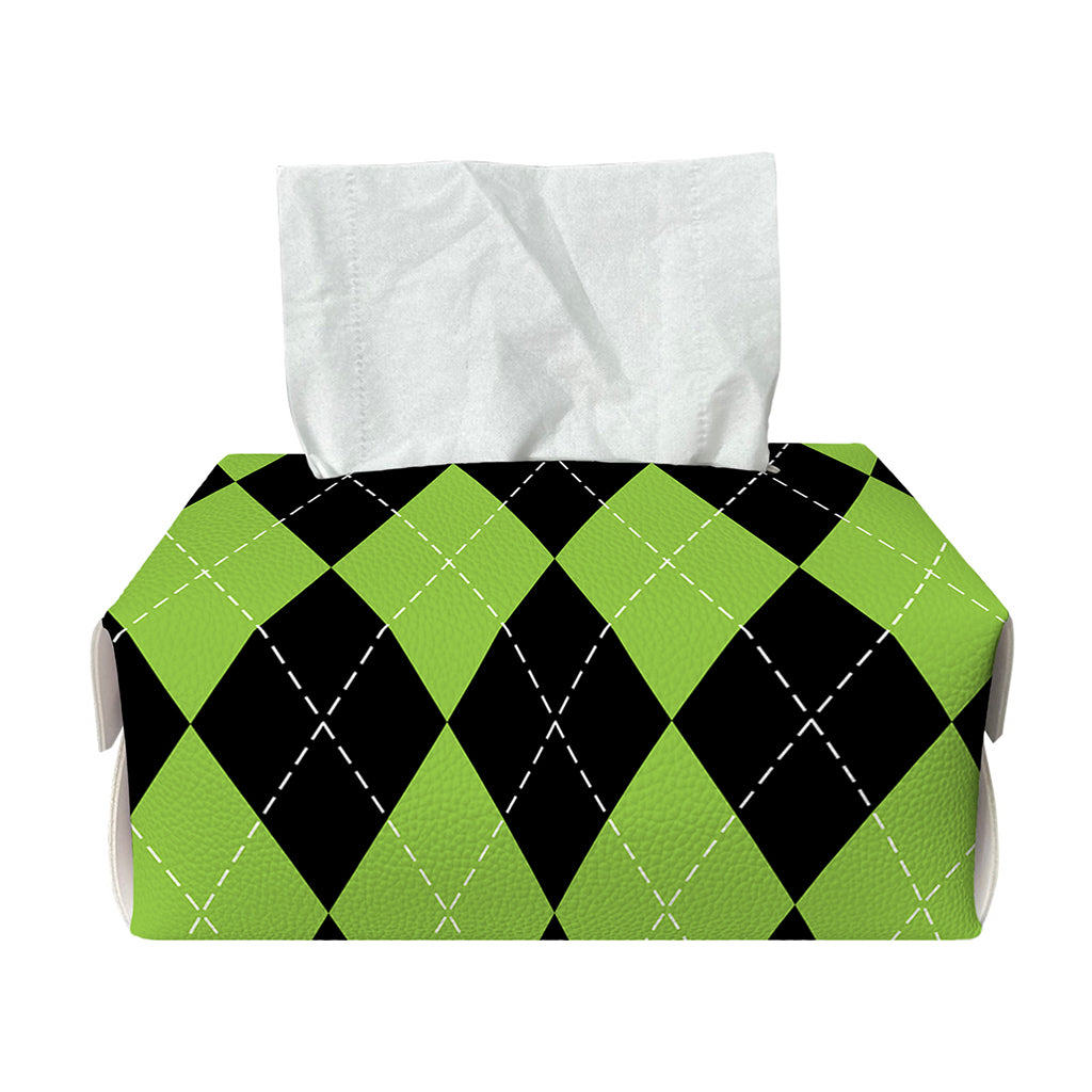 Black And Green Argyle Pattern Print Rectangle Tissue Box Cover