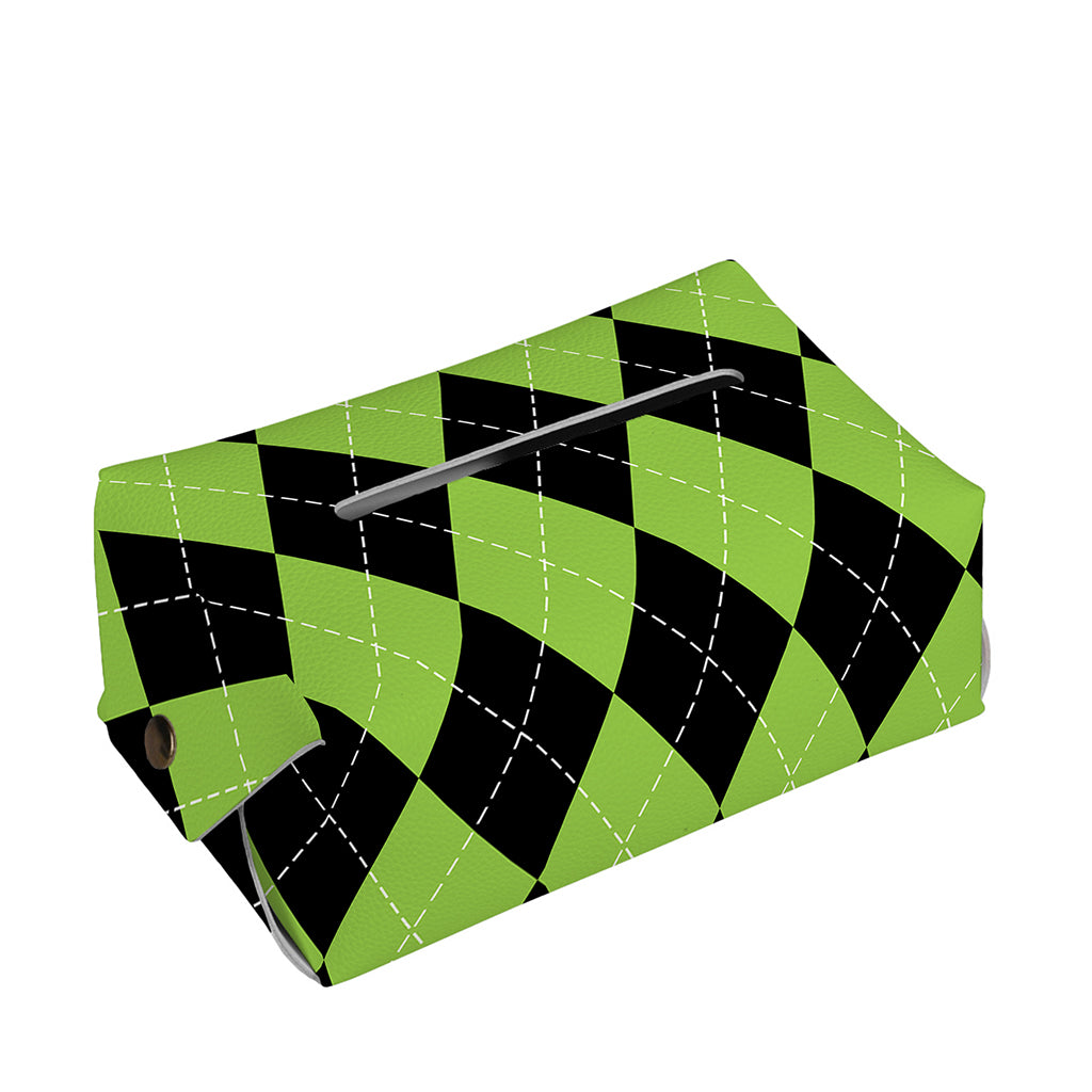Black And Green Argyle Pattern Print Rectangle Tissue Box Cover