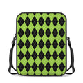 Black And Green Argyle Pattern Print Rectangular Crossbody Bag