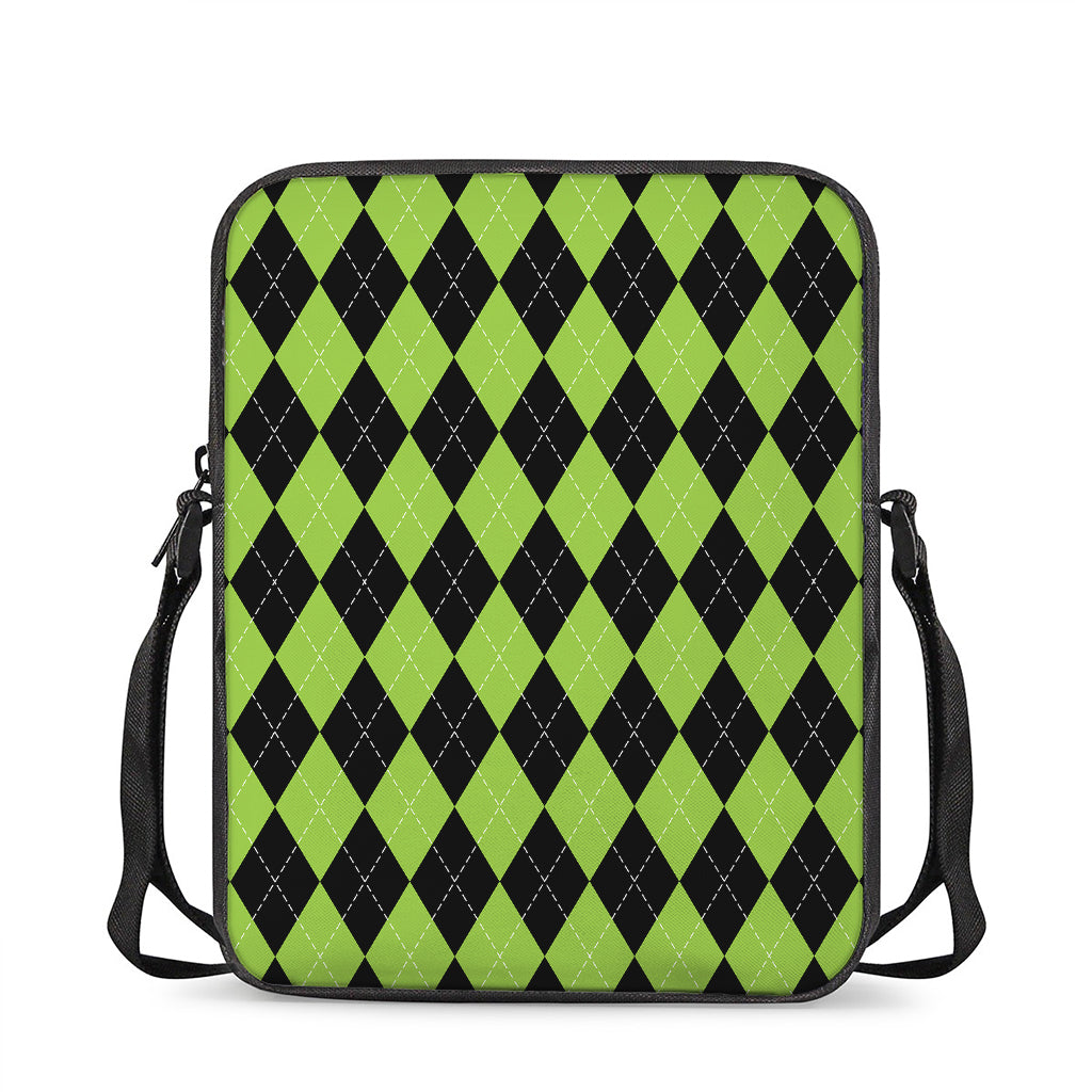 Black And Green Argyle Pattern Print Rectangular Crossbody Bag