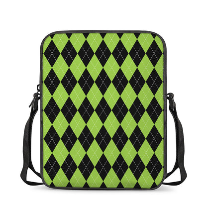 Black And Green Argyle Pattern Print Rectangular Crossbody Bag