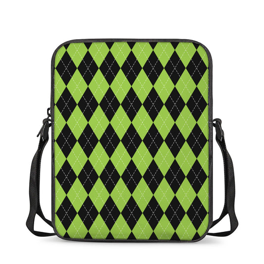 Black And Green Argyle Pattern Print Rectangular Crossbody Bag