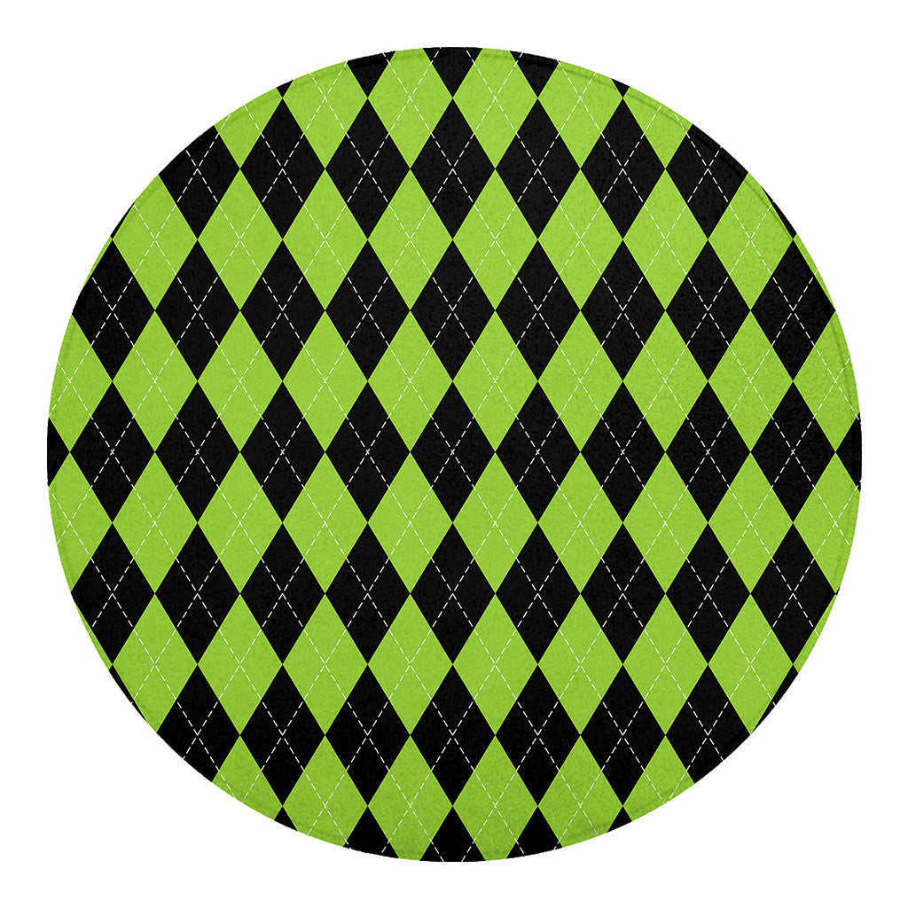 Black And Green Argyle Pattern Print Round Blanket