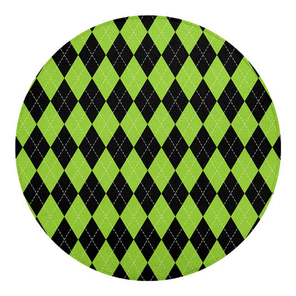 Black And Green Argyle Pattern Print Round Blanket