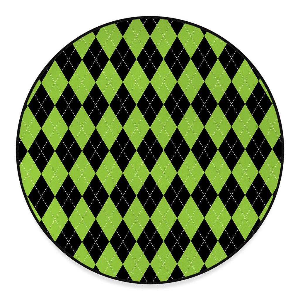 Black And Green Argyle Pattern Print Round Floor Mat