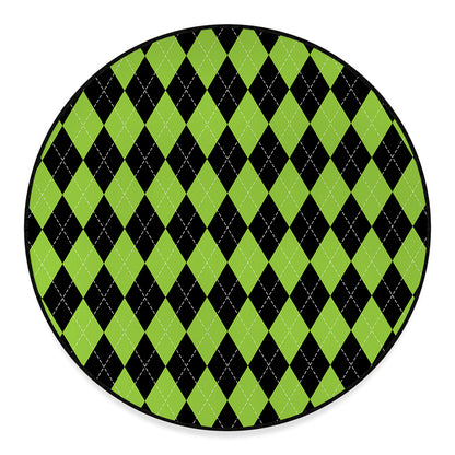 Black And Green Argyle Pattern Print Round Floor Mat
