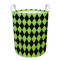 Black And Green Argyle Pattern Print Round Laundry Basket