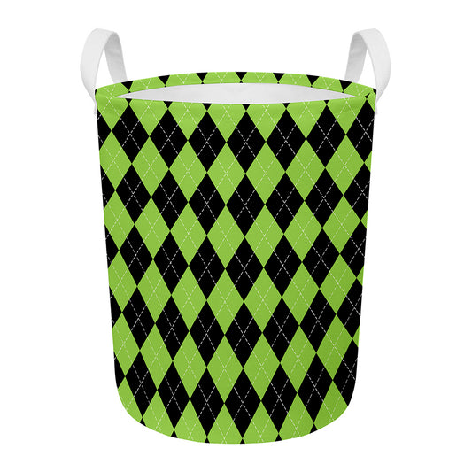 Black And Green Argyle Pattern Print Round Laundry Basket