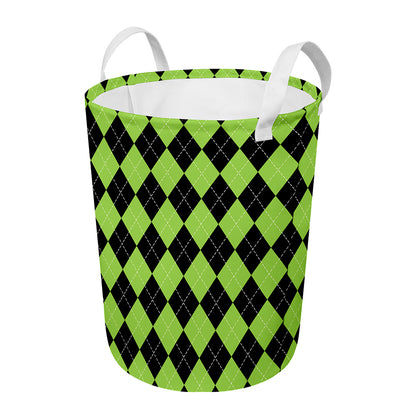 Black And Green Argyle Pattern Print Round Laundry Basket