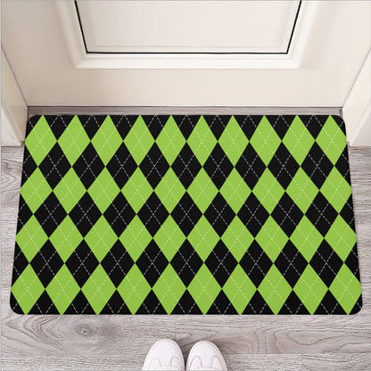 Black And Green Argyle Pattern Print Rubber Doormat