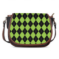 Black And Green Argyle Pattern Print Saddle Bag