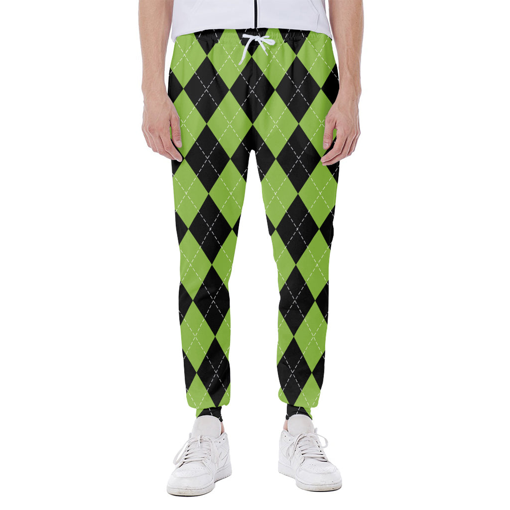 Black And Green Argyle Pattern Print Scuba Joggers