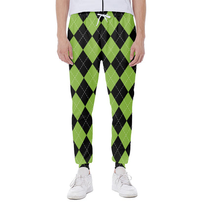 Black And Green Argyle Pattern Print Scuba Joggers