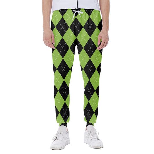 Black And Green Argyle Pattern Print Scuba Joggers