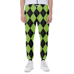 Black And Green Argyle Pattern Print Scuba Joggers