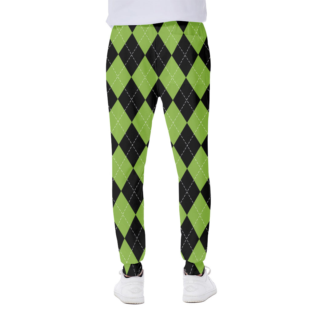 Black And Green Argyle Pattern Print Scuba Joggers
