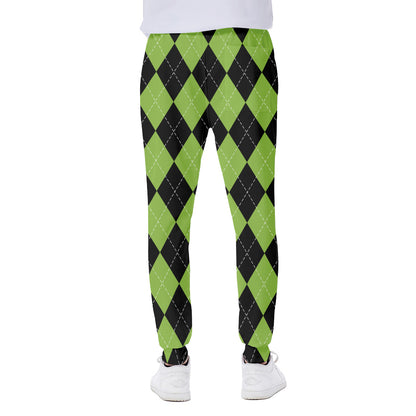 Black And Green Argyle Pattern Print Scuba Joggers